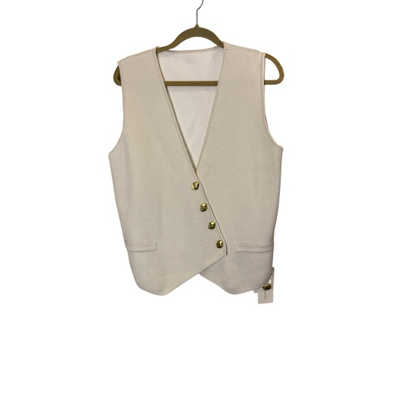 Commense Tops - NWT Commense Knit Asymmetrical Cream Vest with Gold Buttons sz XL